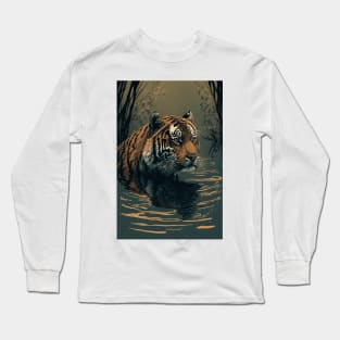 The Tiger's Oasis: A Watery Haven Long Sleeve T-Shirt